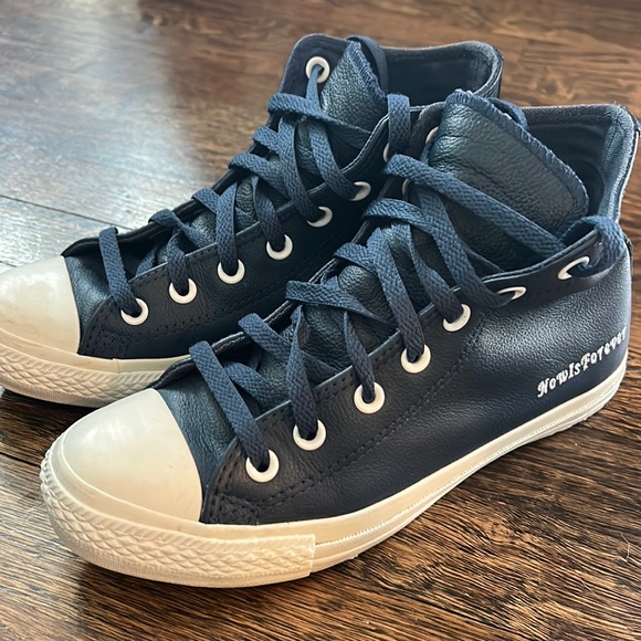 High Top blue leather converse sneakers - Picture 1 of 10